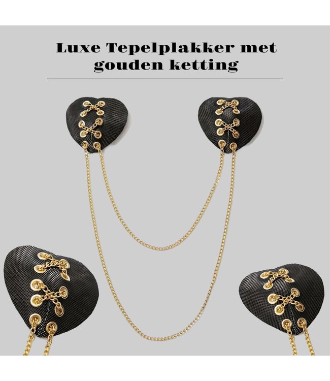 Luxe zwarte tepelplakker met gouden ketting- zwart