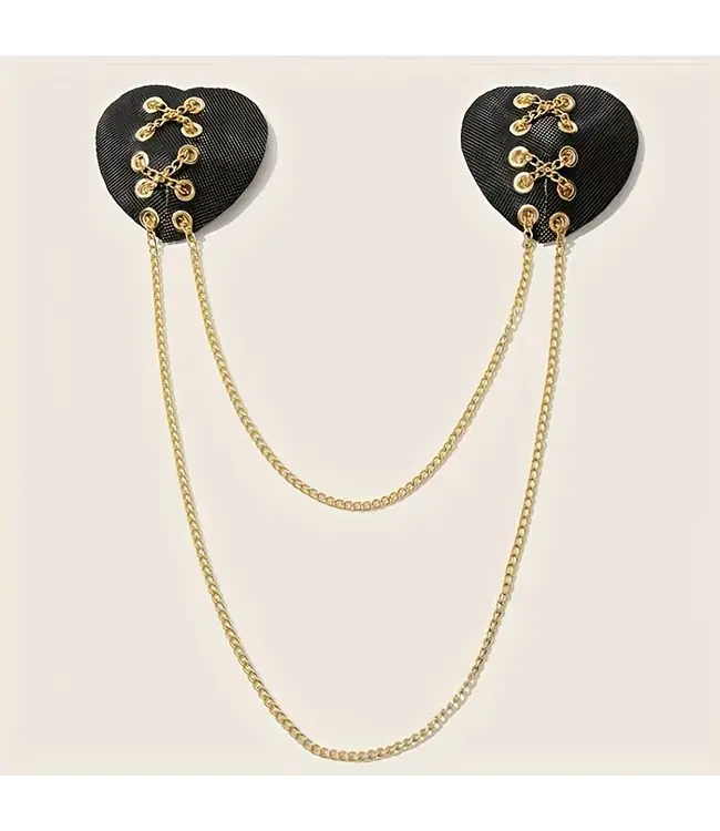 Luxe zwarte tepelplakker met gouden ketting- zwart