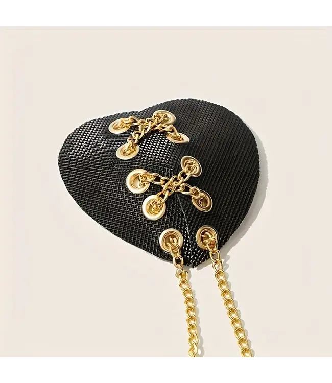 Luxe zwarte tepelplakker met gouden ketting- zwart