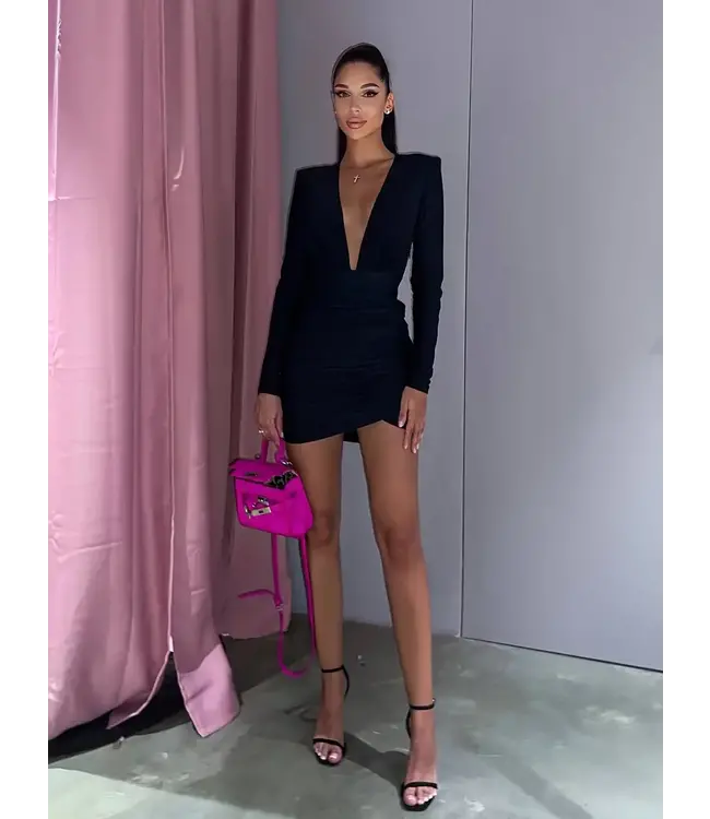 Sexy deep V neck bodycon jurkje - zwart