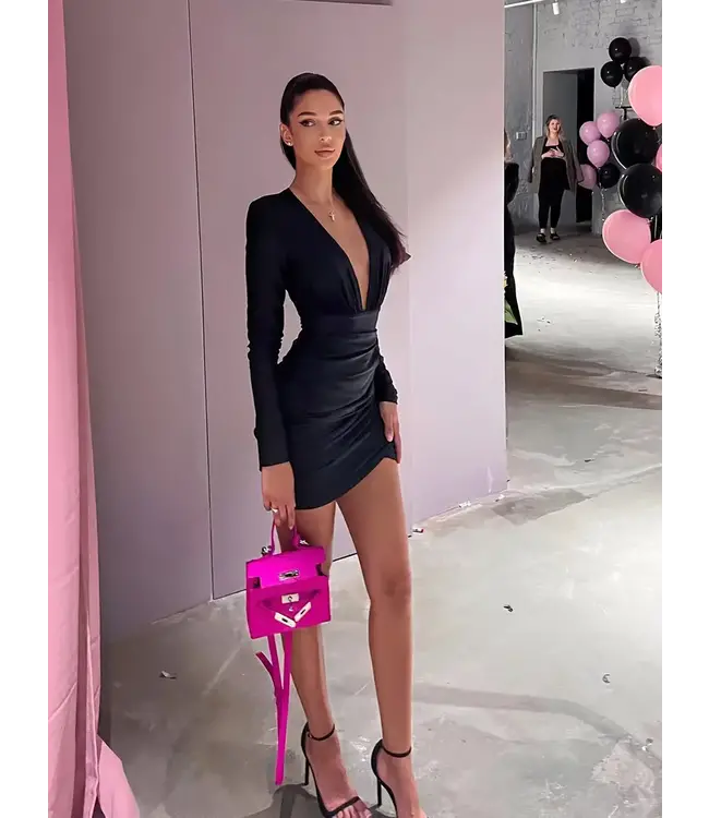 Sexy deep V neck bodycon jurkje - zwart