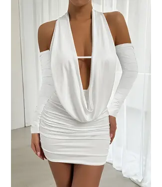 ClassyWear Sexy waterval jurkje met open rug en arm warmer - wit