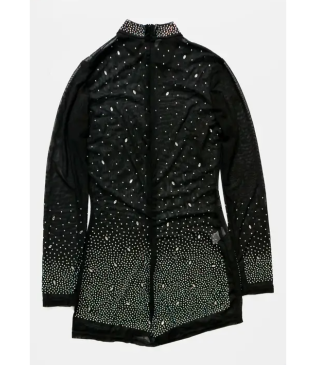 Luxe feest playsuit met rhinestone en mesh - zwart