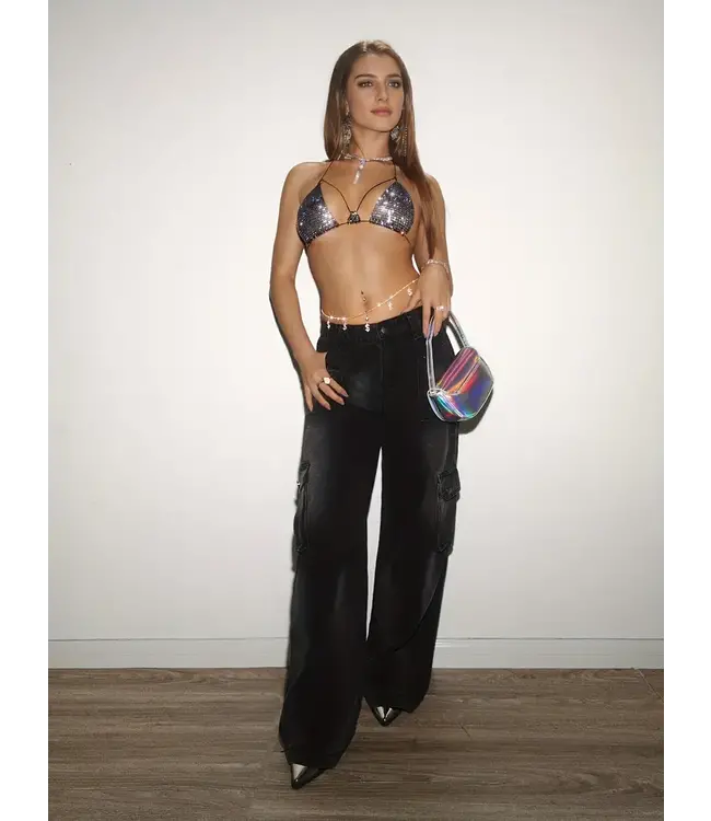 Sexy festival must have! topje met rhinestone - zwart