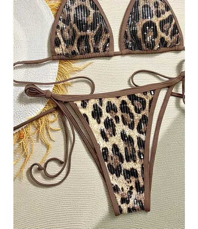 Sexy chic bikini setje met pailletten en panterprint
