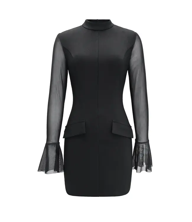 Elegante zwarte jurkje met mesh mouwen