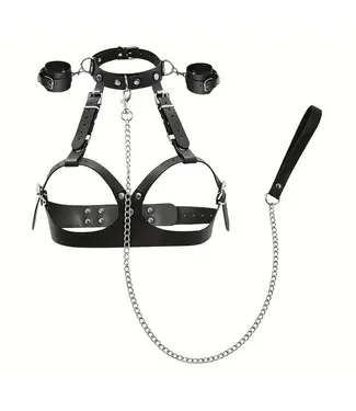 ClassyWear HOT NU! Erotic PU leren band verstelbare speeltje met ketting -zwart