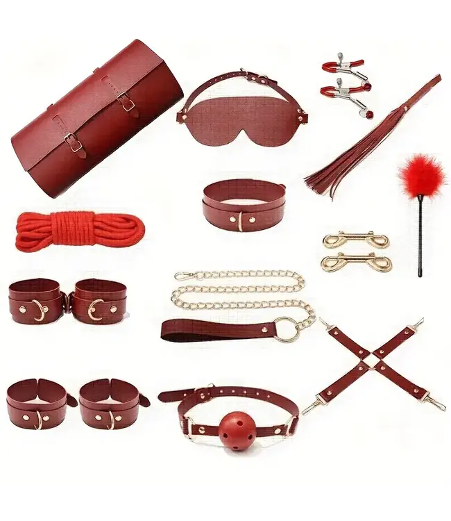 Luxe erotic cadeau 13 delige set sexy speeltjes met een tasje - wijn
