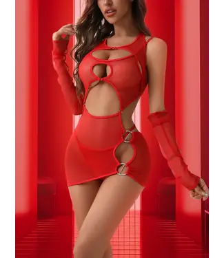 ClassyWear Sexy 3-delige mesh lingerie set met cut out - rood