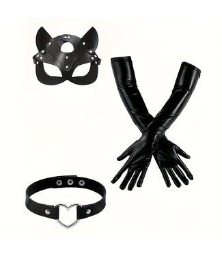 ClassyWear Sexy 3-delige Erotic Accessoires PU leren set - zwart
