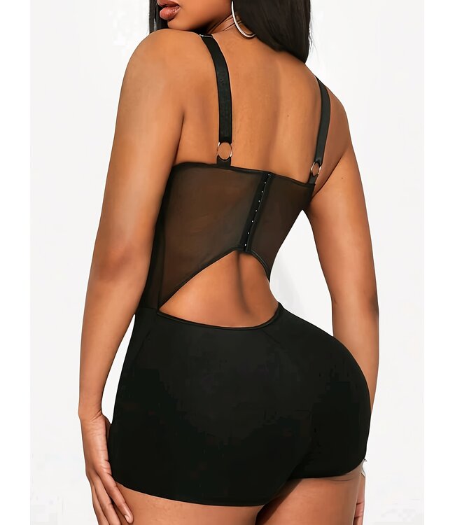 Sexy elegante bodysuit met corset look en push up BH - zwart
