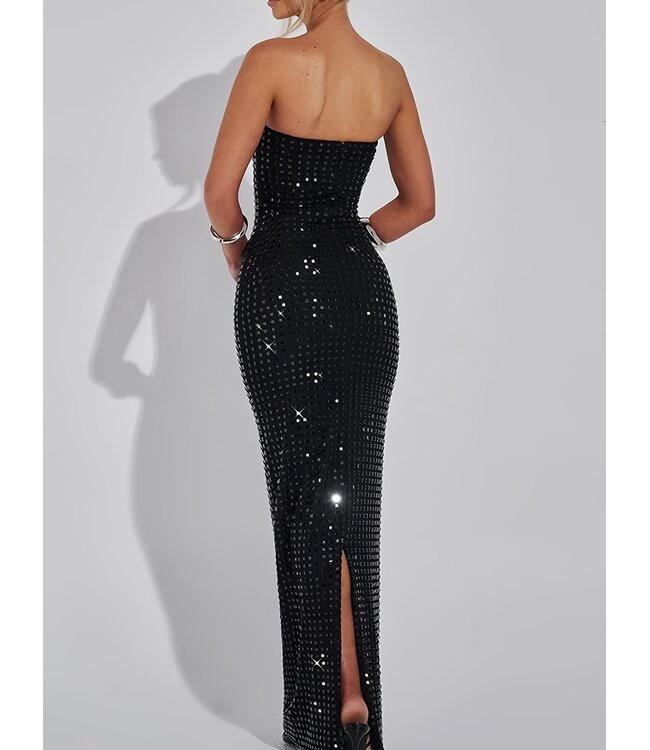 Sexy feest lang bodycon jurkje - zwart