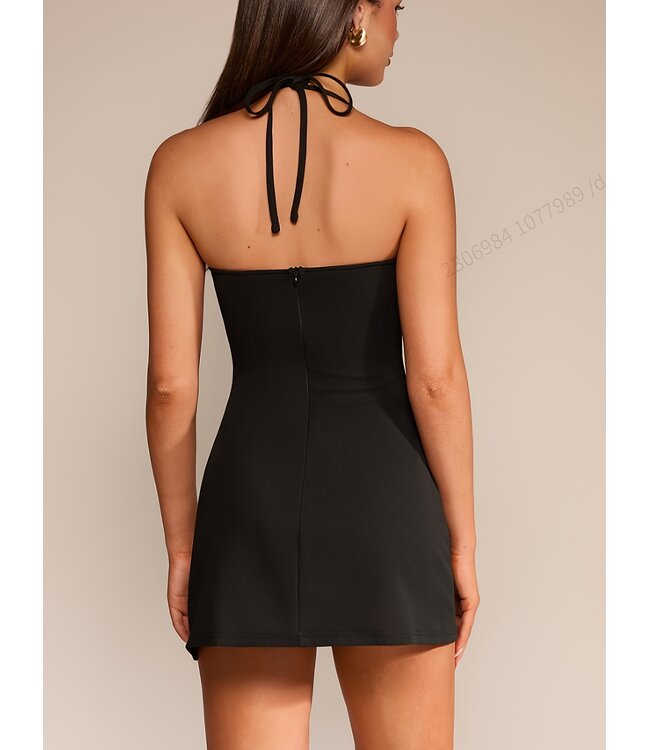 Sexy mini jurkje met strass -zwart