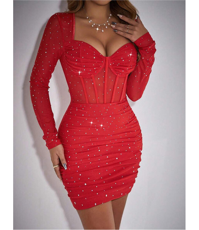 Sexy bodycon jurkje met corsetlook - rood