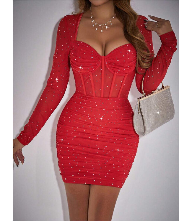 Sexy bodycon jurkje met corsetlook - rood