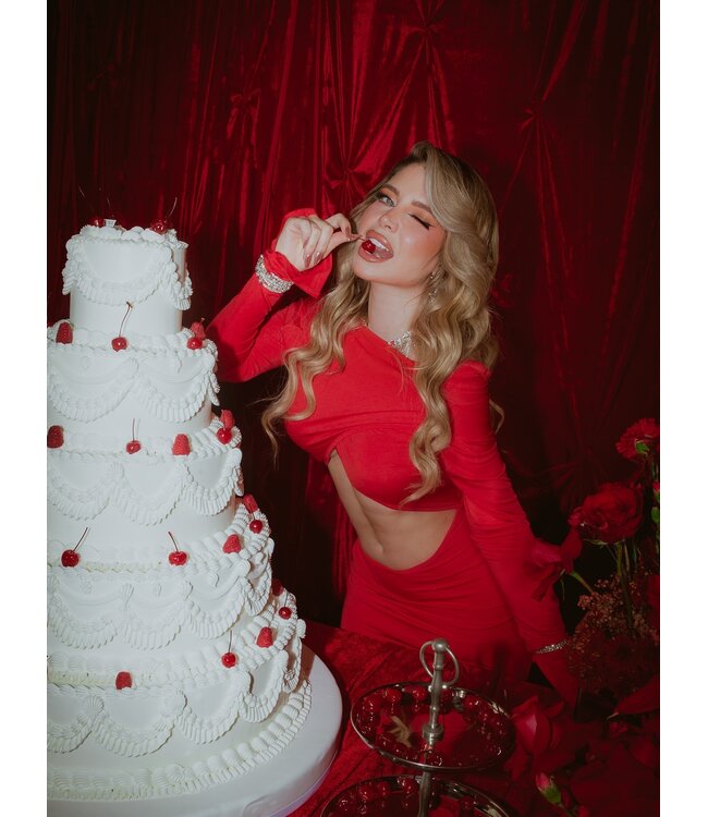 Sexy elegante lang jurkje met cut out - rood