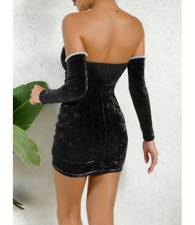 Sexy elegante mini jurkje met off shoulder - zwart