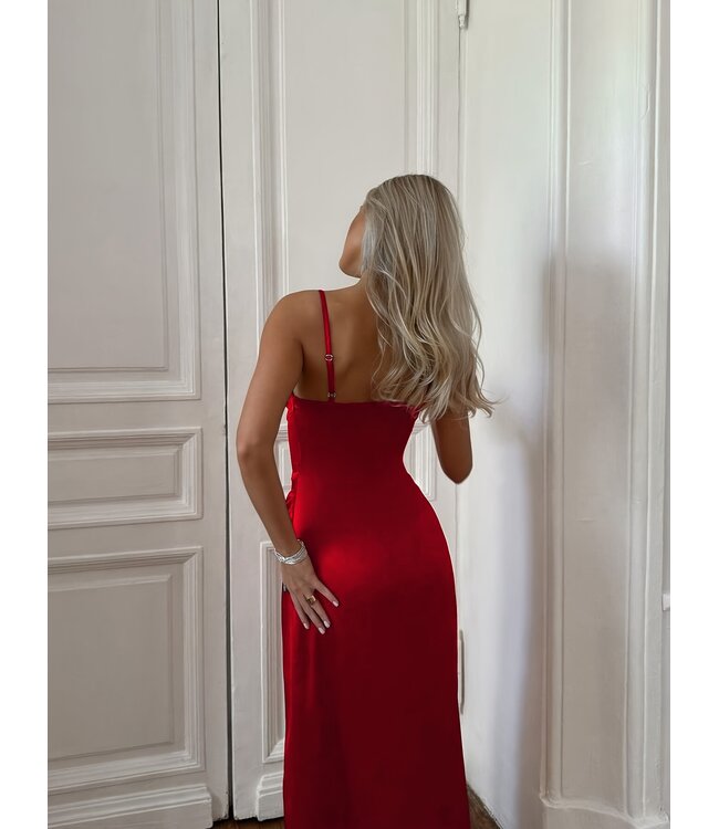 Sexy elegante lang jurk met satijnlook - rood