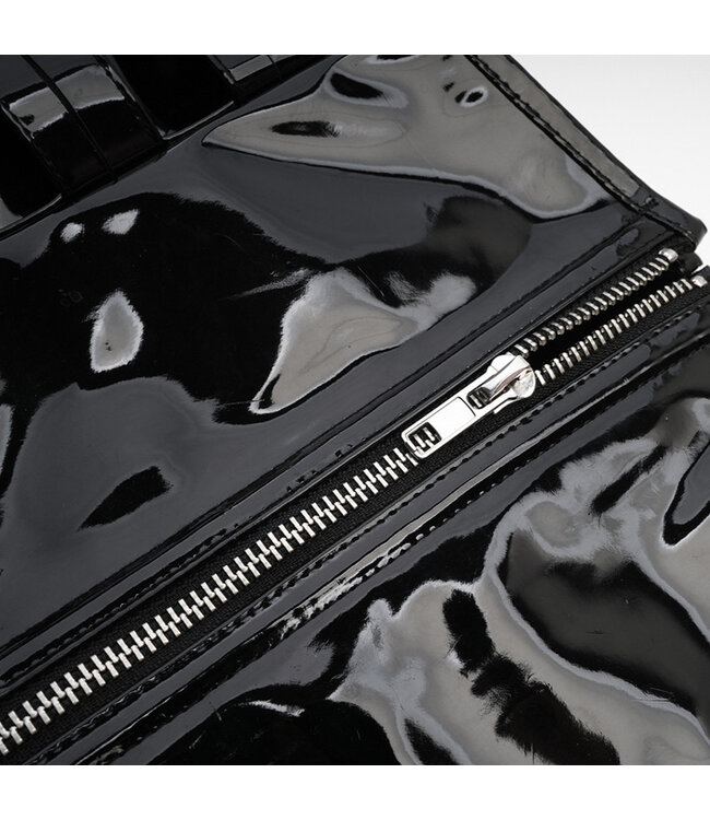 Sexy laklook underbust corset met rits en gesp - zwart