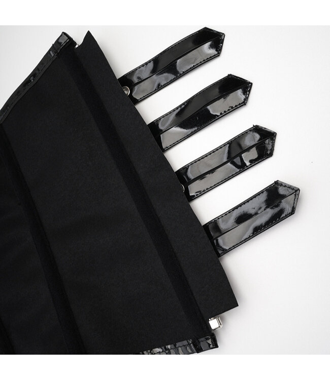 Sexy laklook underbust corset met rits en gesp - zwart