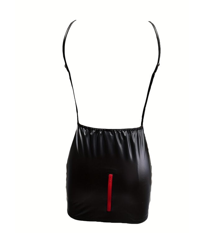 Sexy wetlook open rug jurkje met rits - zwart