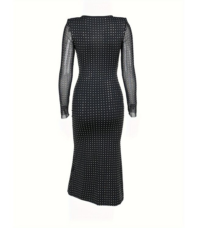 Sexy feestjurk met glitter en cut out - zwart