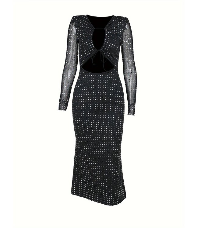 Sexy feestjurk met glitter en cut out - zwart