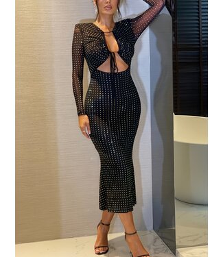 ClassyWear Sexy feestjurk met glitter en cut out - zwart