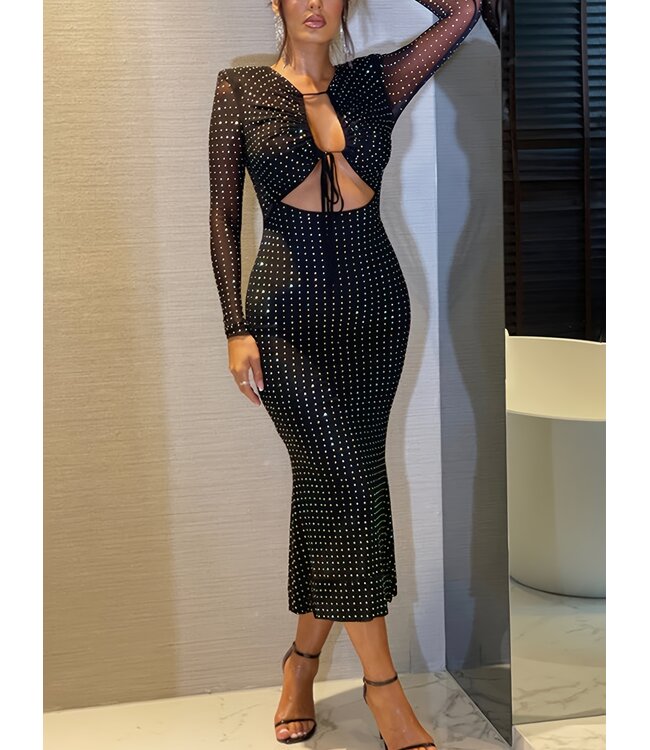 Sexy feestjurk met glitter en cut out - zwart