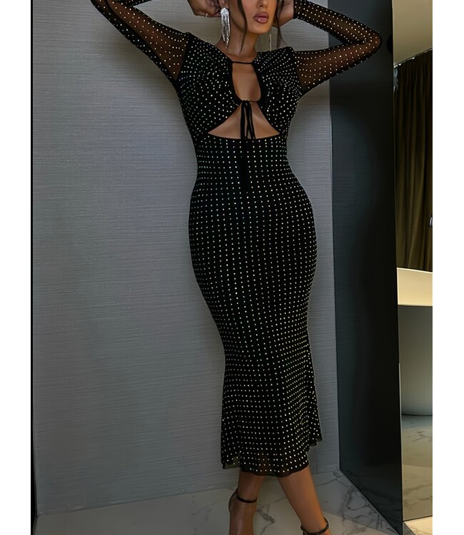 Sexy feestjurk met glitter en cut out - zwart