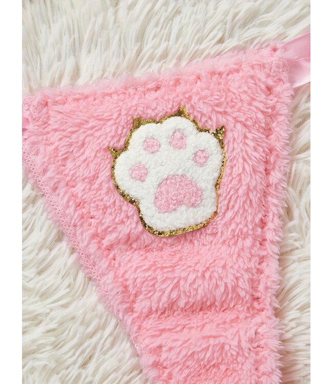SUPER CUTE! Cozy Fluffy BH + Broekje met print - roze