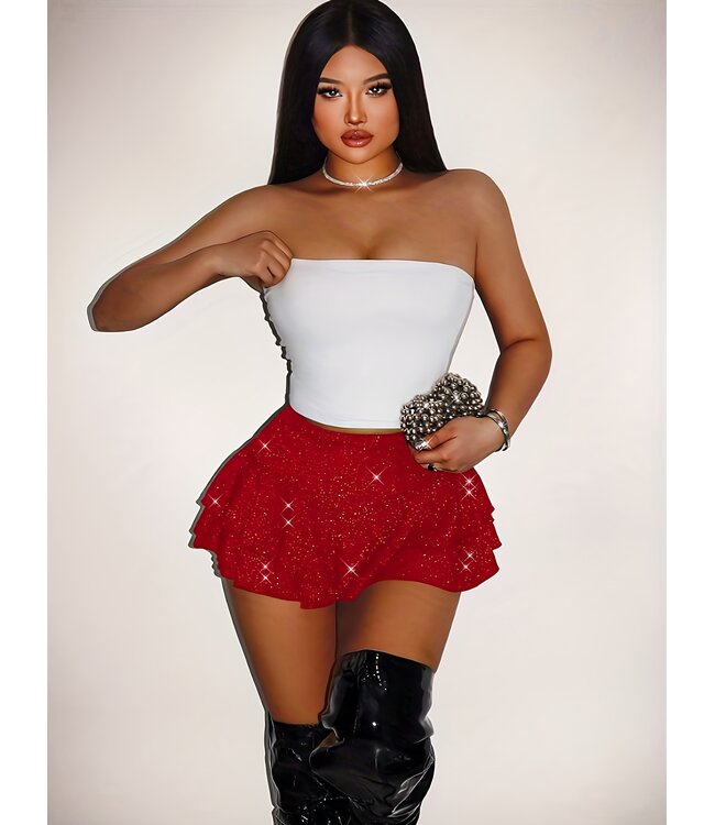 MOST WANTED! Sexy glitter skort met hoge taille - rood