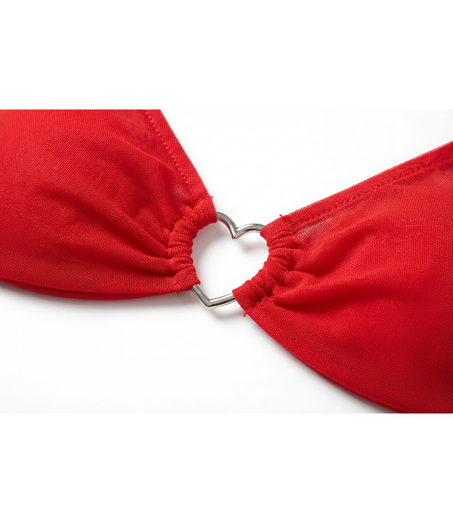 Sexy 5-delige mesh lingerie set met hartje decoratie - rood