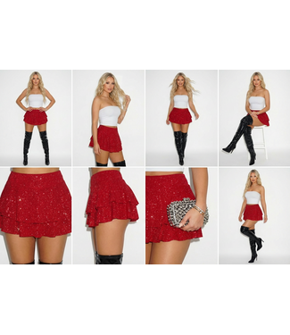 ClassyWear MOST WANTED! Sexy glitter skort met hoge taille - rood