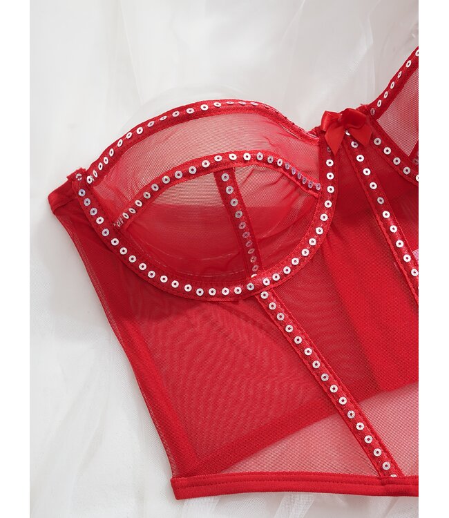 Sexy corset lingerie topje met string en glitter - rood