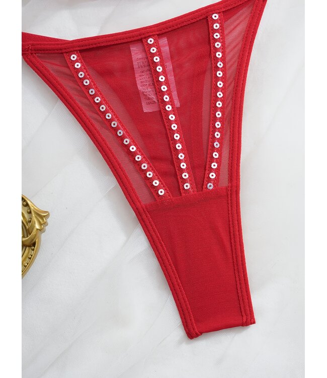 Sexy corset lingerie topje met string en glitter - rood