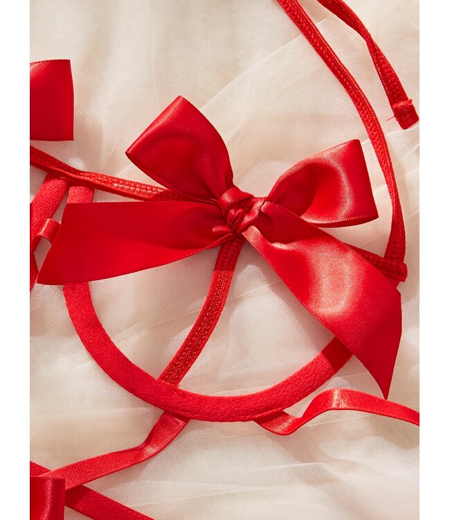 Sexy open cup lingerie 3-delige set met strik - rood