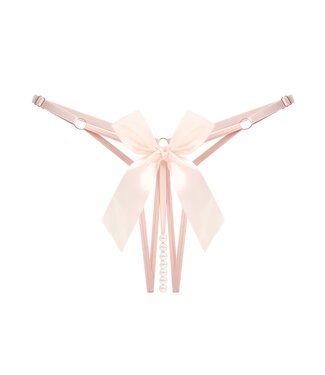 ClassyWear Sexy open kruis string met strik en parel - roze