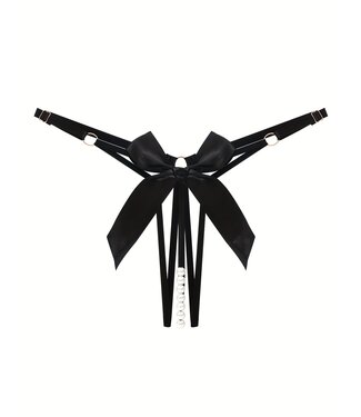 ClassyWear Sexy open kruis string met strik en parel - zwart