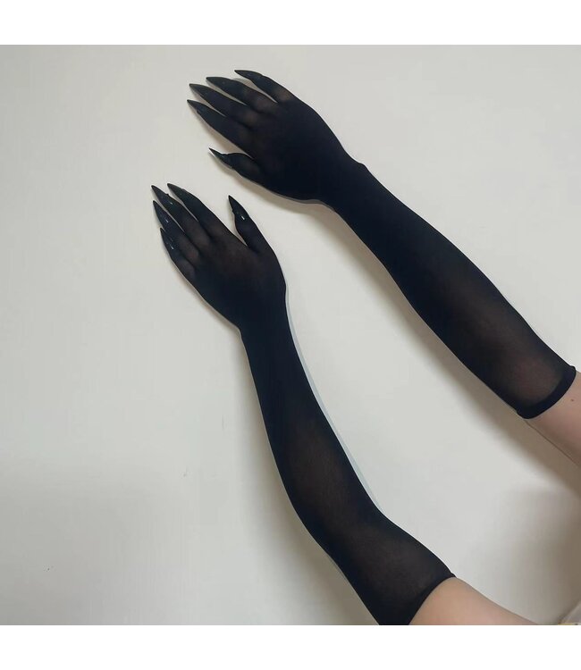 Sexy accessoires - Mesh handschoenen met zwarte kat nagels