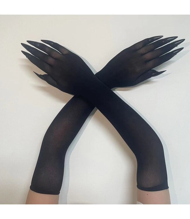 ClassyWear Sexy accessoires - Mesh handschoenen met zwarte kat nagels