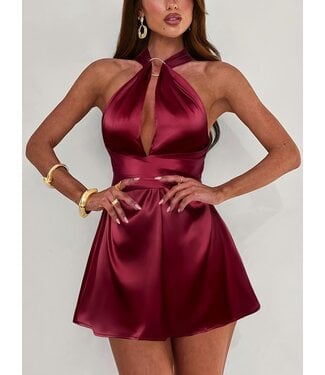 ClassyWear Sexy wrap up satijnen jurkje  - wijn