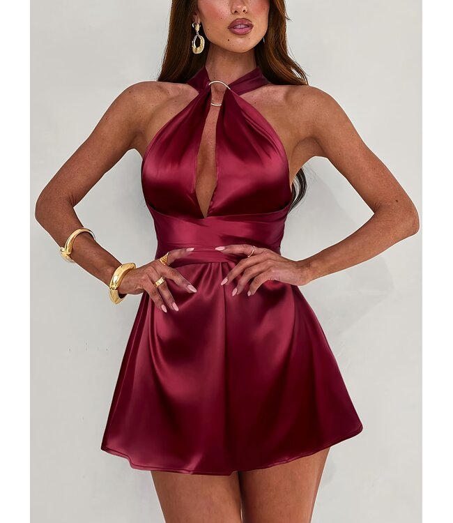 Sexy wrap up satijnen jurkje  - wijn