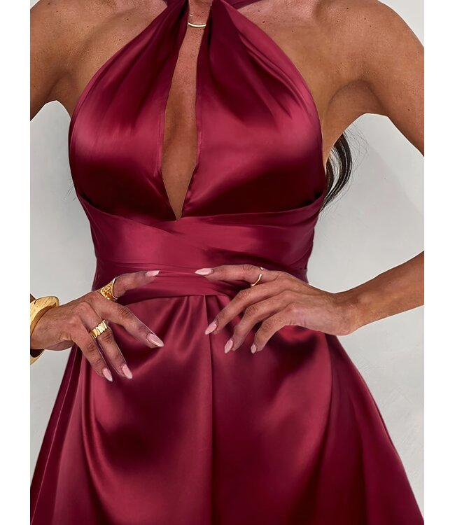 Sexy wrap up satijnen jurkje  - wijn