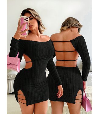 ClassyWear Sexy Off-Shoulder mini-jurkje met open rug - zwart
