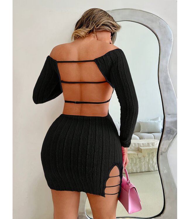 Sexy Off-Shoulder mini-jurkje met open rug - zwart