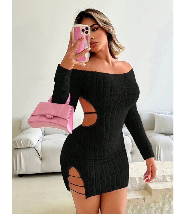 Sexy Off-Shoulder mini-jurkje met open rug - zwart