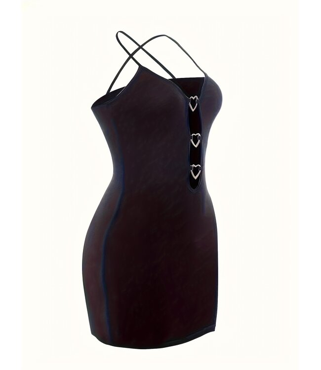 Sexy Y2K mini-jurkje met hartje decoratie - zwart