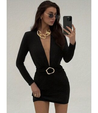 ClassyWear Sexy elegante deep v neck jurkje - zwart