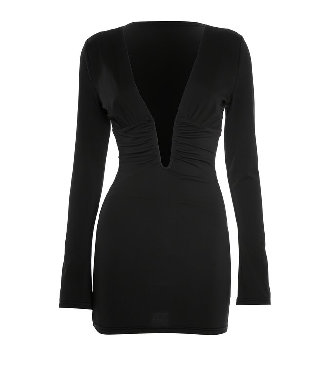 Sexy bodycon jurk met deep v neck - zwart